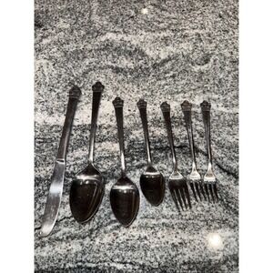 7 Pcs National Stainless Korea Flatware Costa Mesa‎ Pattern Flower Dots